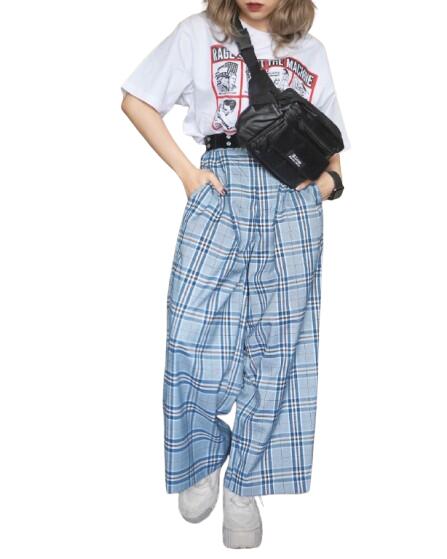 Rakuten - Blue Check Wide Pants　カジュアル　パンツ チェック ストリート BLUE ブルー 青