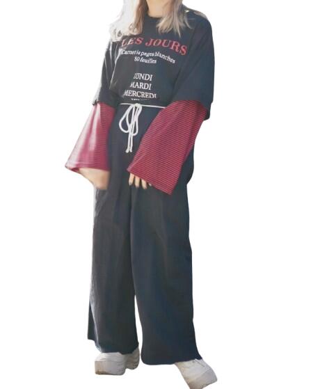 Rakuten - Rope Belt Wide Pants (black)【ワイドパンツ】【ブラック/black/黒】【サイズ調整可能】【綿100%】【cotton100%】【カットオフ】【ADG】【A.D.G】【エーディージー】送料無料