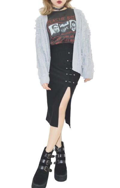 Rakuten - Pierce Design Slit Skirt　女性 レディース スカート ボトムス スリット BLACK ブラック 黒 モノトーン カジュアル 上品 きれいめ ストレッチ素材 伸縮性 送料無料