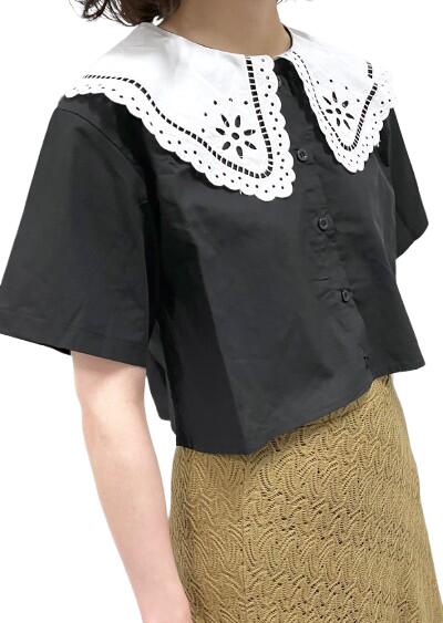 Rakuten - Cotton Lace Collar Tops　女性 レディース トップス ボタンダウン 襟 レース 大きめ 半袖 夏 ビッグサイズ ガーリー 可愛い レトロ フェミニン 送料無料 アパレル 通販 A.D.G エーディージー