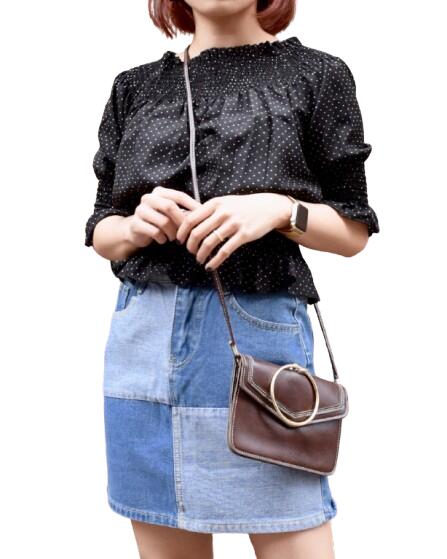 Rakuten - 2TONE BROCKING DENIM MINI-SKIRT 女性 レディース スカート ミニスカート ツートーン ブロッキング デニム オールシーズン シンプル　カジュアル　キレカジ　アメカジ　きれいめ　大人かわいい　ガーリー　フェミニン　マニッシュ　レトロ　エーディージー　A.D.G　送料無料