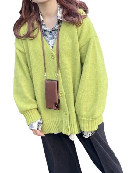 Rakuten - Oversized Knit Cardigan（Yellow Green）女性 レディース トップス カーディガン ニット 冬 秋 春 大きめ 黄緑 イエローグリーン シンプル カジュアル 伸縮性 送料無料 アパレル A.D.G エーディージー
