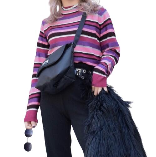 Rakuten - MULTI COLOR STRIPES KNIT PO（PINK）　女性 レディース トップス 長袖 ロングスリーブ タートルネック ニット マルチカラー ボーダー 秋 冬 ピンク ビビットピンク 桃色 カジュアル 20代 可愛い 原宿系 アパレル 通販 A.D.G エーディージー