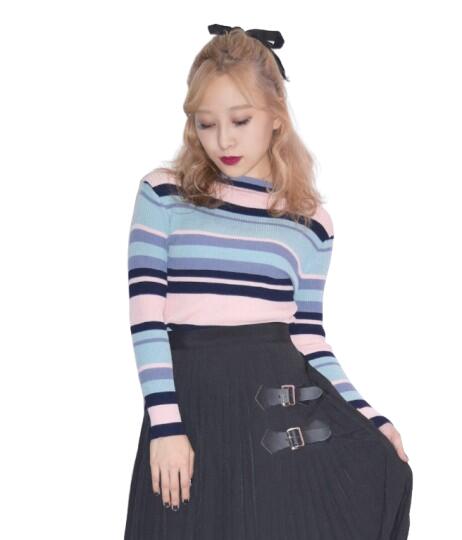 Rakuten - マルチボーダーリブニットトップス　女性 レディース トップス ニット Knit マルチカラー カラフル パステルカラー 冬 春 ボーダー カジュアル 可愛い ガーリー 原宿系 レトロ 送料無料 アパレル 通販 A.D.G エーディージー