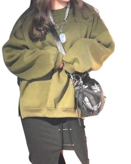 Oversized Basic Sweat PO (khaki green) レディース スウェットトップス トレーナー パーカー カーキ グリーン 緑 オーバーサイズ ルーズ ビッグサイズ 長袖 裏起毛 ロングスリーブ 女性 洋服 ファッション お洒落 おしゃれ 人気デザイン カジュアル 大人 送料無料