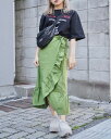 Frill Design Ribbon Wrap Skirt (green)【ラップスカート】【フリル】【グリーン/green/緑】【巻きスカート】【ウェスト調整可能】【リボン】【ADG】【A.D.G】【エーディージー】送料無料(4)