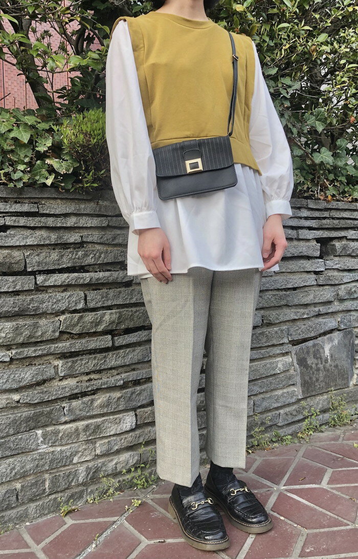 Vest Docking Design Blouse Tunic (mustard yellow) レディース　チュニック　トップス　イエロー　マスタード　女性　ノースリーブ　おしゃれ　お洒落　ファッション　洋服　アパレル　ブランド　A.D.G 　ADG 　エーディージー　送料無料