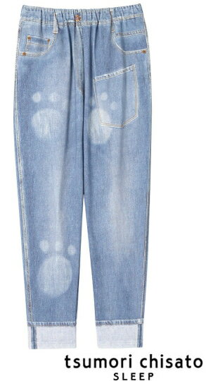 【綿100％】股上ゆったりサルエルパンツ　デニム風プリント　ミニ裏毛素材ボトムス