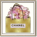 オマージュ キャンバスアート 「ゴールドバッグ ピンク ブーケ(スクエアS)」BC-07039 4996953286461/シャネル CHANEL アート 絵画 かわいい おしゃれ 人気 アートパネル アートポスター ブランド アートパネル モノトーン モダン ブランド