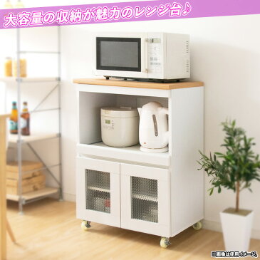キッチンラック 電子レンジ台 幅60cm 高さ85cm 扉付き 食器棚 レンジラック トースターラック キャスター搭載 ♪