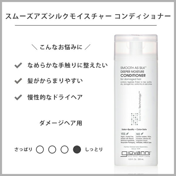 【最大15%OFFクーポン配布中！】ジョヴァンニ (giovanni) Eco Chic コンディショナー 250ml【 スムーズアズシルクモイスチャー / 50:50バランスド / ティーツリートリプルトリート 】│ ダメージヘア カラーヘア スカルプケア 乾燥 パサつき