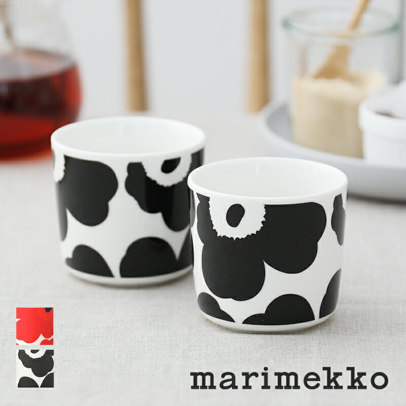 【4/15限定！抽選で最大100%ポイントバック】【正規品】marimekko / マリメッコ Unikko(ウニッコ) ラテマグ コーヒーカップセット 2個入り 花柄 マグカップ レッド ブラック 黒 赤 ギフト 箱入り 箱付き プレゼント