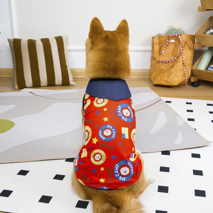 エメリールのNEW! 大型犬 新作 超!可愛い 夏 犬服 ビッグサイズ 大型犬服 カットソー 袖なし 男の子 女の子 タンクトップ プチプラ おしゃれ カラフル メッシュ アメリカン シャツ 夏シャツ 夏トップス 犬用品 犬服 猫【a450】｜アングル2