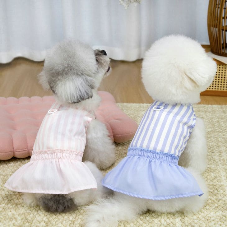 樂天商城 - 犬 服 ワンピース 犬猫兼用 ストライプ ギャザー 犬用 犬 猫用 ドッグウェア 春夏 デートルック お嬢様 エレガント ペプラム 清楚 写真館 可愛い プレゼント おすすめ 記念日 人気アイテム おしゃれ 贈り物 上品 大人気 定番アイテム 注目 リピート【a492】