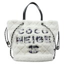 【中古・VINTAGE】 CHANEL シャネル ココネージュ マトラッセ巾着型 ハンドバッグ/ショルダーバッグ 2Way クリーム ブラック ムートン レザー ヴィンテージ Coco Neige Matelass Drawstring