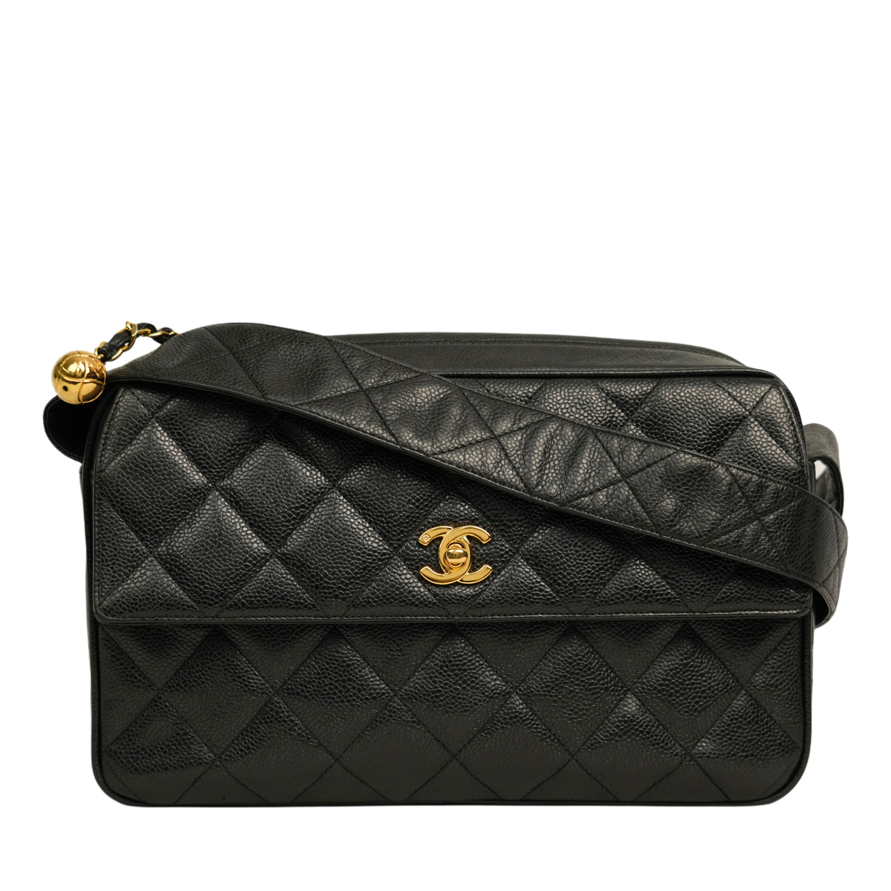 【中古・VINTAGE】 CHANEL シャネル 1994-1996 マトラッセ キャビアスキン ショルダーバッグ ブラック ゴールド レザー ヴィンテージ Matelasse Caviar Skin Shoulder Bag