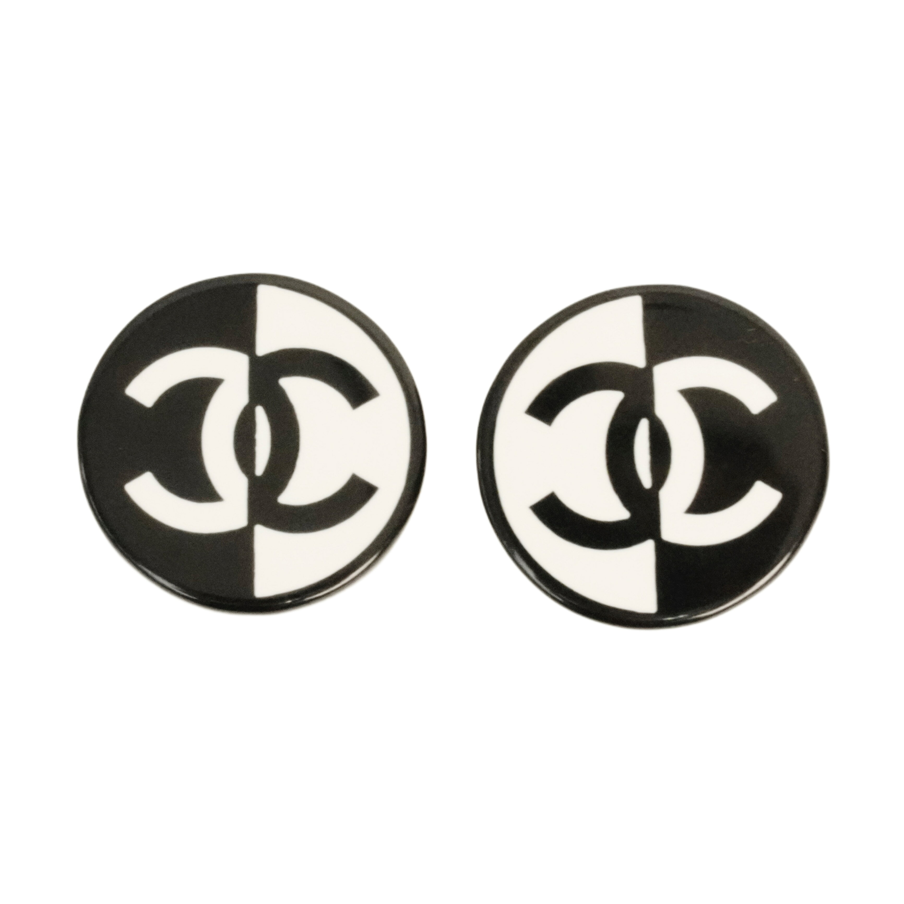 【中古・VINTAGE】CHANEL シャネル ココマーク イヤリング ブラック ホワイト シルバー ヴィンテージ Coco Mark Earrings