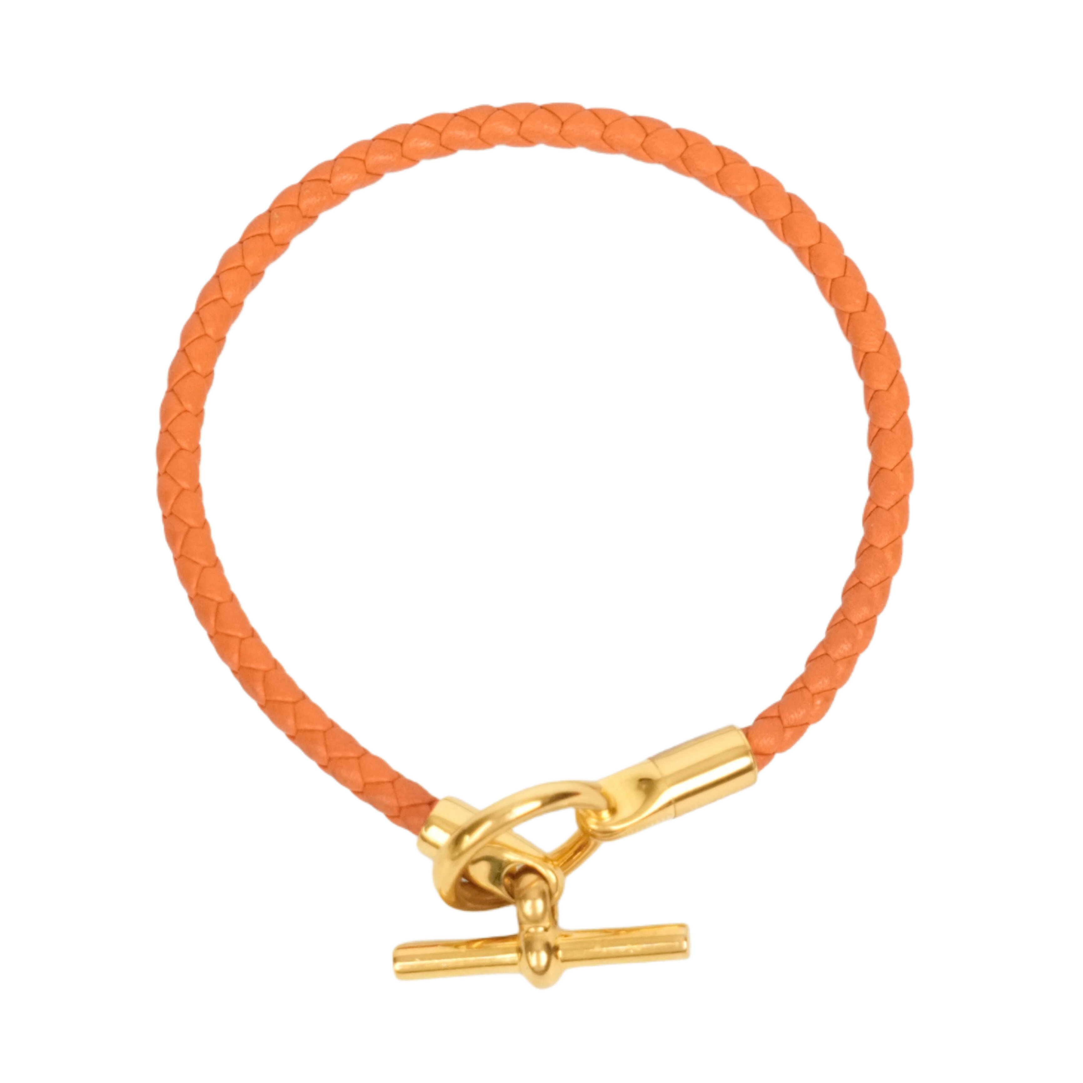 【中古・VINTAGE】 HERMES エルメス グレナン ブレスレット オレンジ ゴールド レザー ヴィンテージ Grenan Bracelet