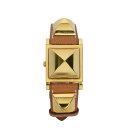 【中古・VINTAGE】 HERMES エルメス メドール 時計 ブラウンゴールド レザー ヴィンテージ Medor Watch