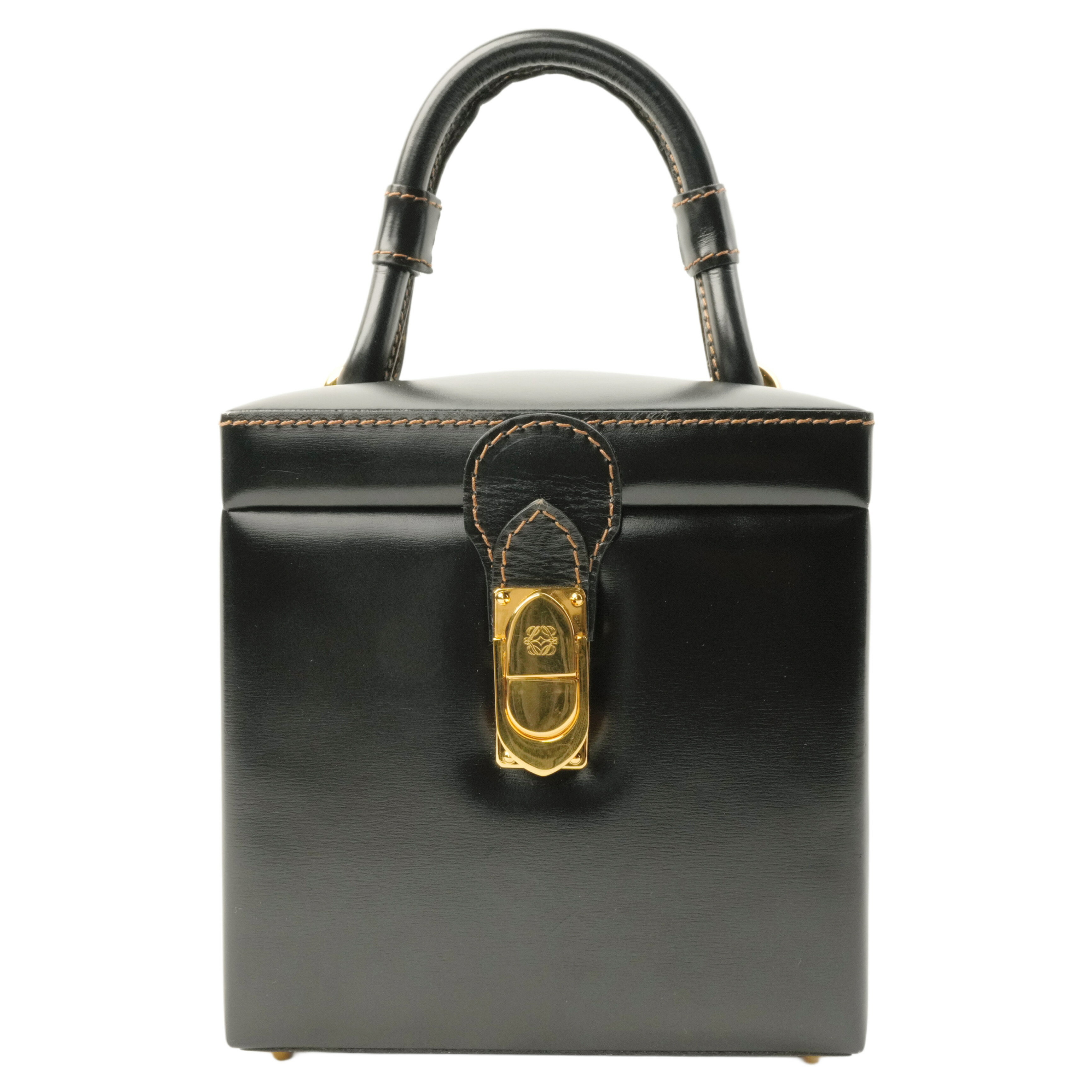 【マラソン5/9 20時〜P5倍＆クーポンあり】【中古・VINTAGE】LOEWE ミニボックスバニティ ブラック レザー ヴィンテージ Mini Box Vanity Handbag