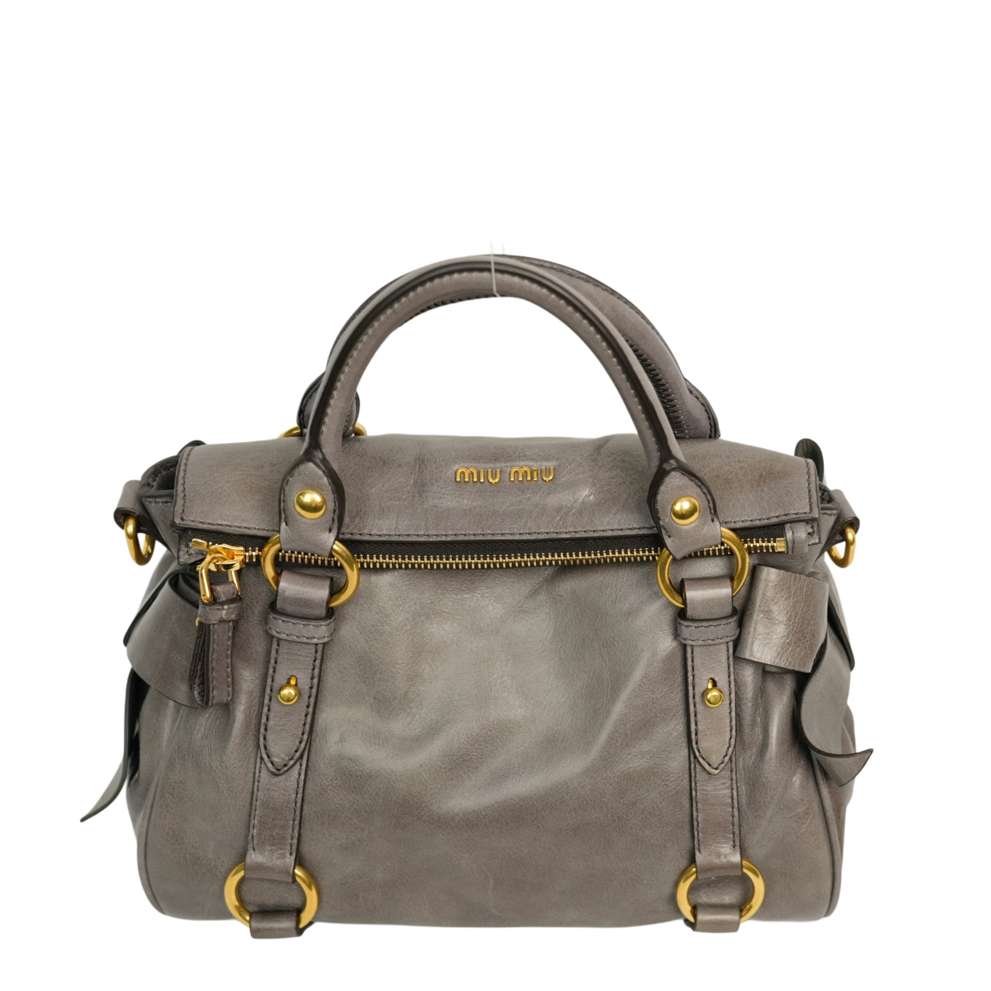 ����š�VINTAGE��MIUMIU �ߥ奦�ߥ奦 �����åƥ� �륯�� �ϥ�ɥХå�/���������Хå� 2Way ���졼 ������� �쥶�� ������ơ��� Vit...