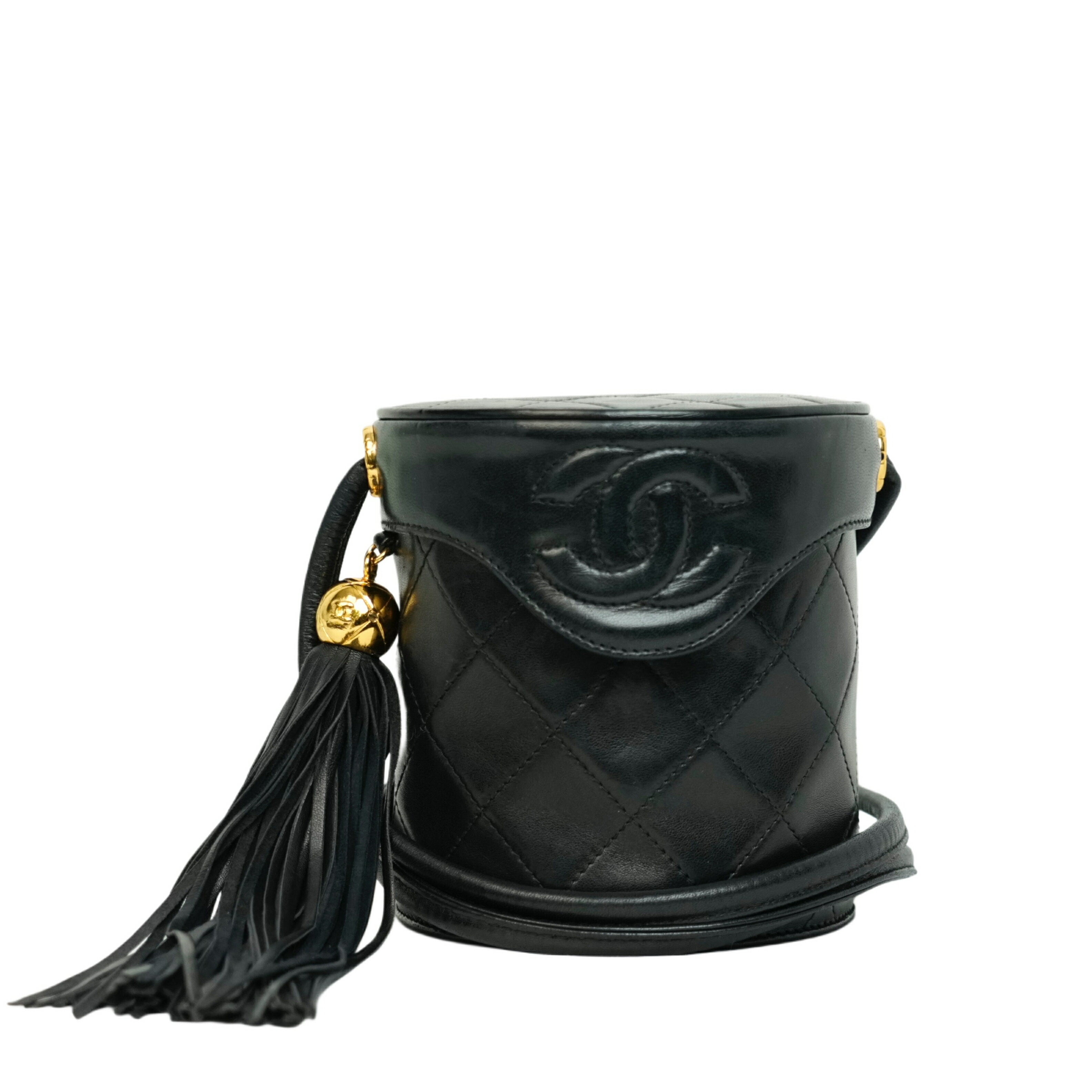 【中古・VINTAGE】CHANEL シャネル 1997-1999 フリンジ バケット ラムスキン ショルダーバッグ レザー ブラック 金具ゴールド ヴィンテージ 1997-1999 Fringe Bucket lambskin Shoulder Bag