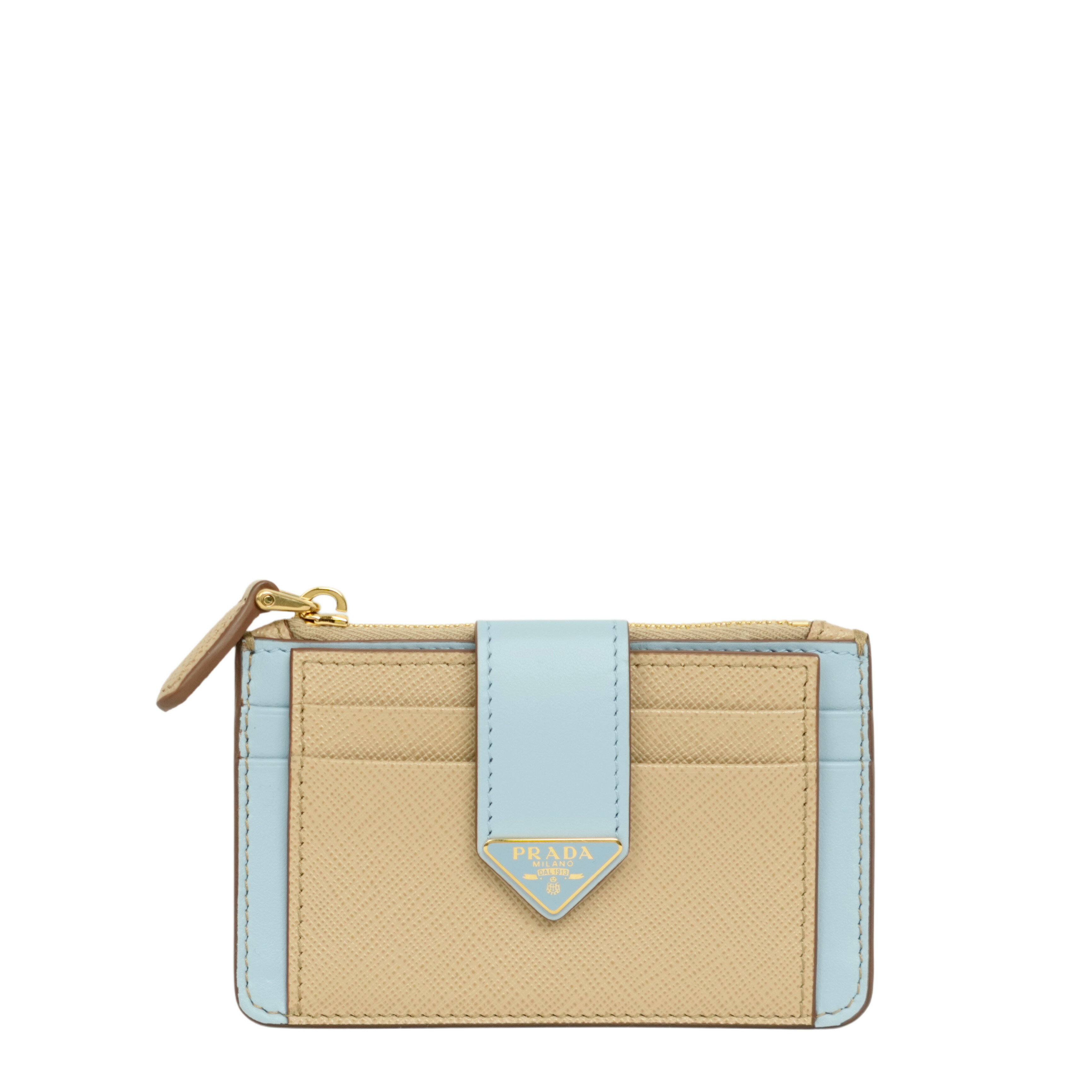 PRADA - 【中古・VINTAGE】 PRADA プラダ ピースカラー カードケース ベージュ ブルー ゴールドレザー ヴィンテージ Triangle Piece Color Card Case