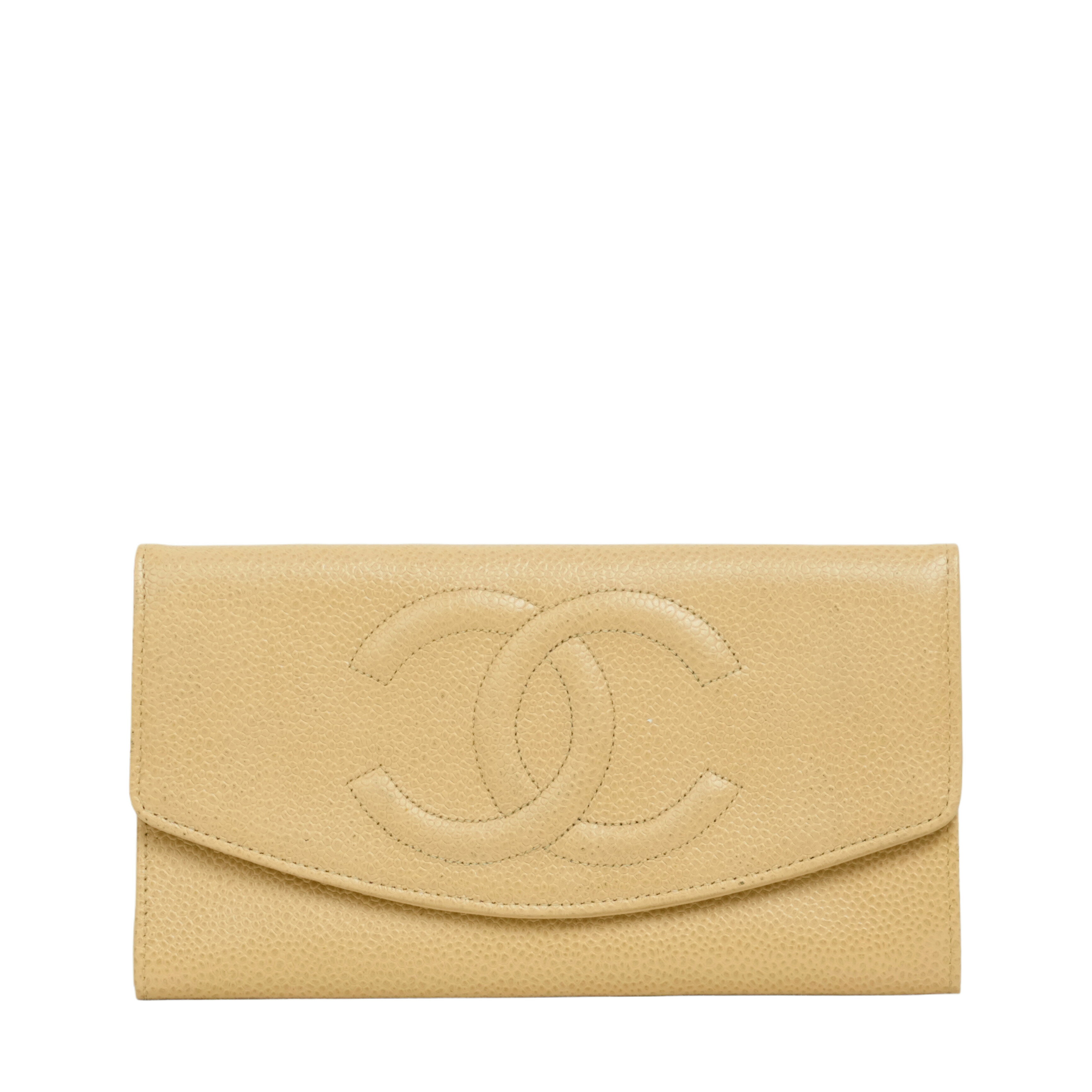 CHANEL - 【マラソン5/23 20時〜P5倍＆クーポンあり】【中古・VINTAGE】 CHANEL シャネル 1997-1999 ココマーク キャビアスキン 長財布 ベージュ ゴールドレザー ヴィンテージ 1997-1999 Coco Mark Caviar Skin Long Wallet