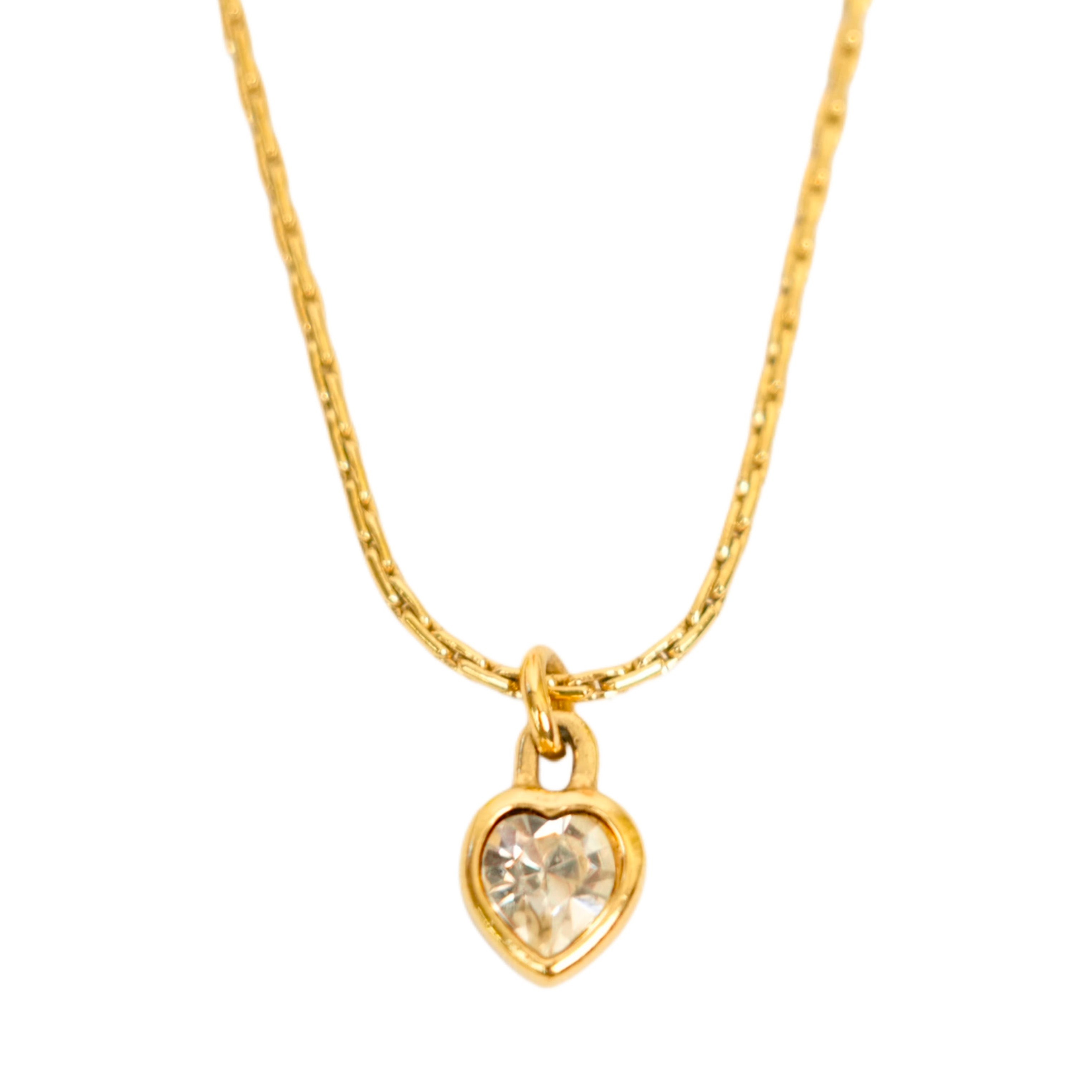 Necklaces, Braclets - 【マラソン5/9 20時〜P5倍＆クーポンあり】【中古・VINTAGE】CHRISTIAN DIOR クリスチャン ディオール ハート ラインストーンネックレス ゴールド メッキ ヴィンテージ Heart Rhinestone Necklace