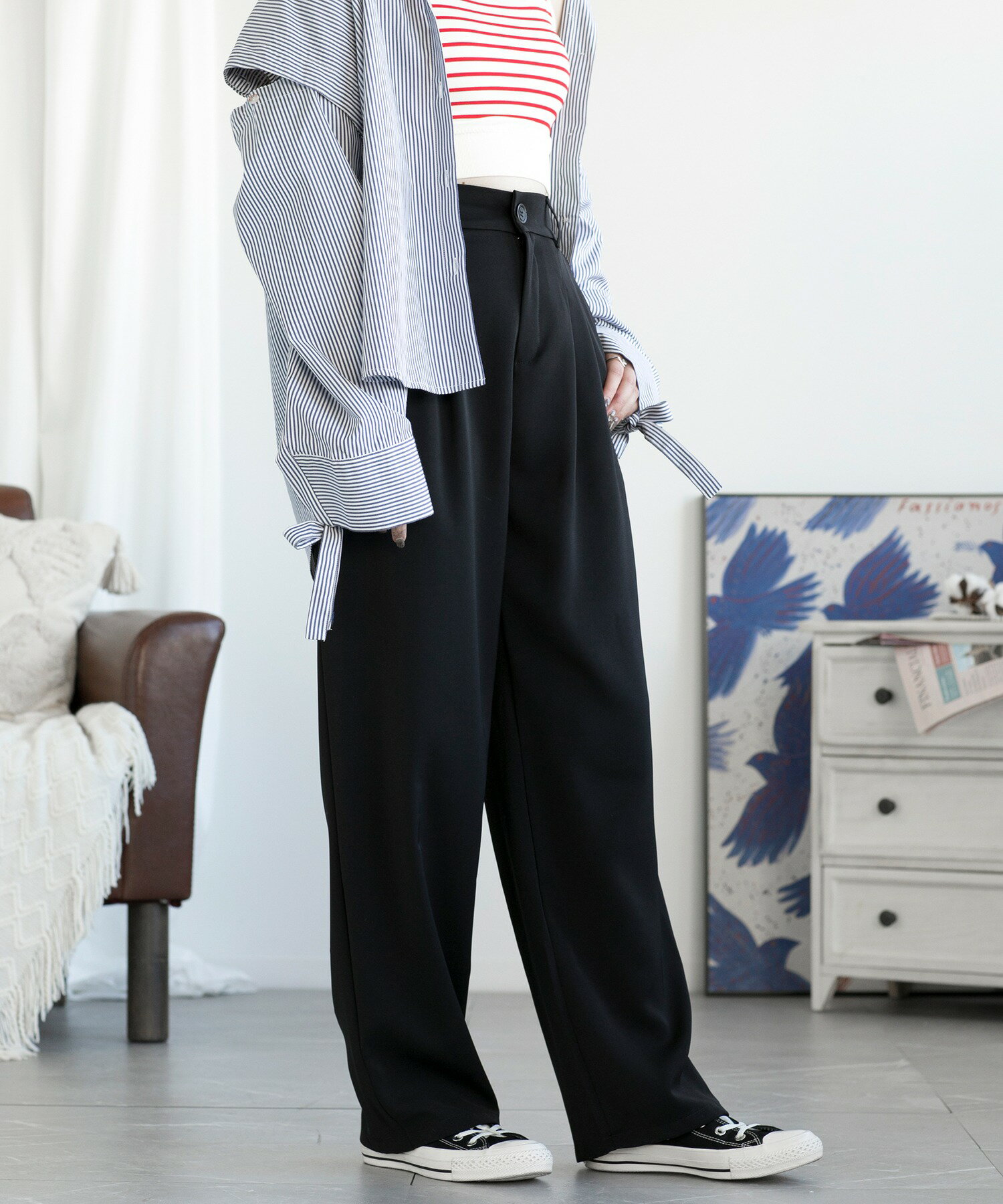 【シンプルハイウエスト】 ワイドパンツ ハイウエスト レディース タック ワイド パンツ タックパンツ ワイドパンツ 春 夏 秋 スラックス スラックスパンツ 韓国 ライク 上品 大人 オールシーズン オフィス 仕事 カジュアル 綺麗め 2