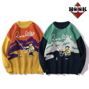 ニット メンズ セーター カップル ペアルック お揃い 服 冬 秋 ビッグシルエット メンズ レディース オーバーサイズ ユニセックス 韓国ライク オルチャン レトロ調 古着風 パッチワーク刺繍 ストリート【HOOK】