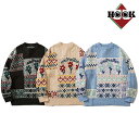 ニット メンズ セーター カップル ペアルック お揃い 服 冬 秋 ビッグシルエット メンズ レディース オーバーサイズ ユニセックス 韓国ライク オルチャン レトロ パッチワーク風 ストリート【HOOK】