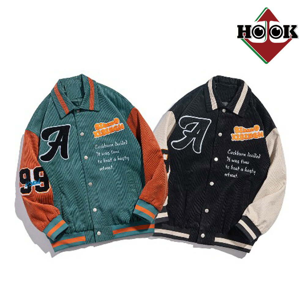 ブルゾン メンズ レディース お揃い 服 春 秋 アメカジ ビッグシルエット カップル ペアルック オーバーサイズ ユニセックス 韓国ライク ドッキングブルゾン ワッペン 刺繍 コーデュロイ素材 ストリート【HOOK】のサムネイル