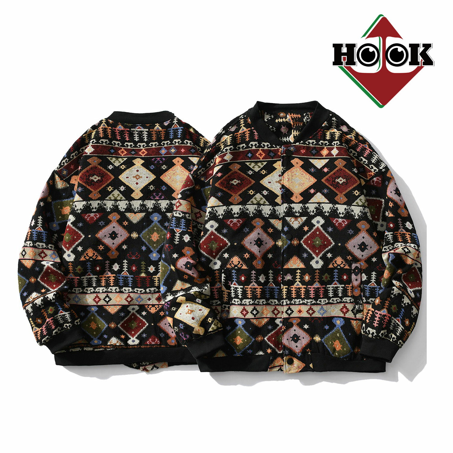 【15%OFF】幾何学模様ゴブランブルゾン ブルゾン メンズ カップル ペアルック スタジャン パッチワーク柄 お揃い 春 秋 ビッグシルエット メンズ レディース オーバーサイズ ユニセックス 韓国ライク オルチャン ストリート アメカジ【HOOK】のサムネイル