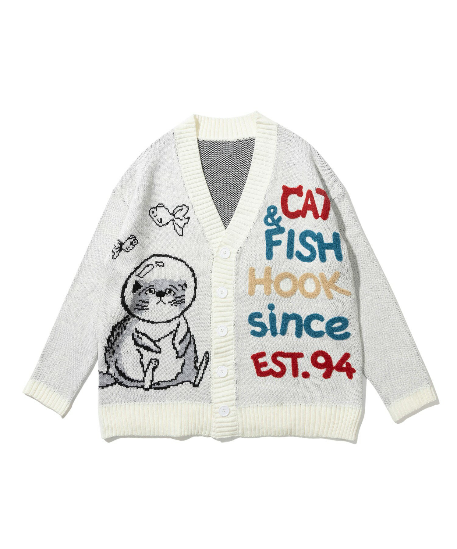 カーディガン メンズ レディース ニットカーディガン セーター カップル ペアルック お揃い 服 春 秋 ビッグシルエットオーバーサイズ ユニセックス 韓国ライク オルチャン ネコ 猫 イラスト ストリート【HOOK】 2