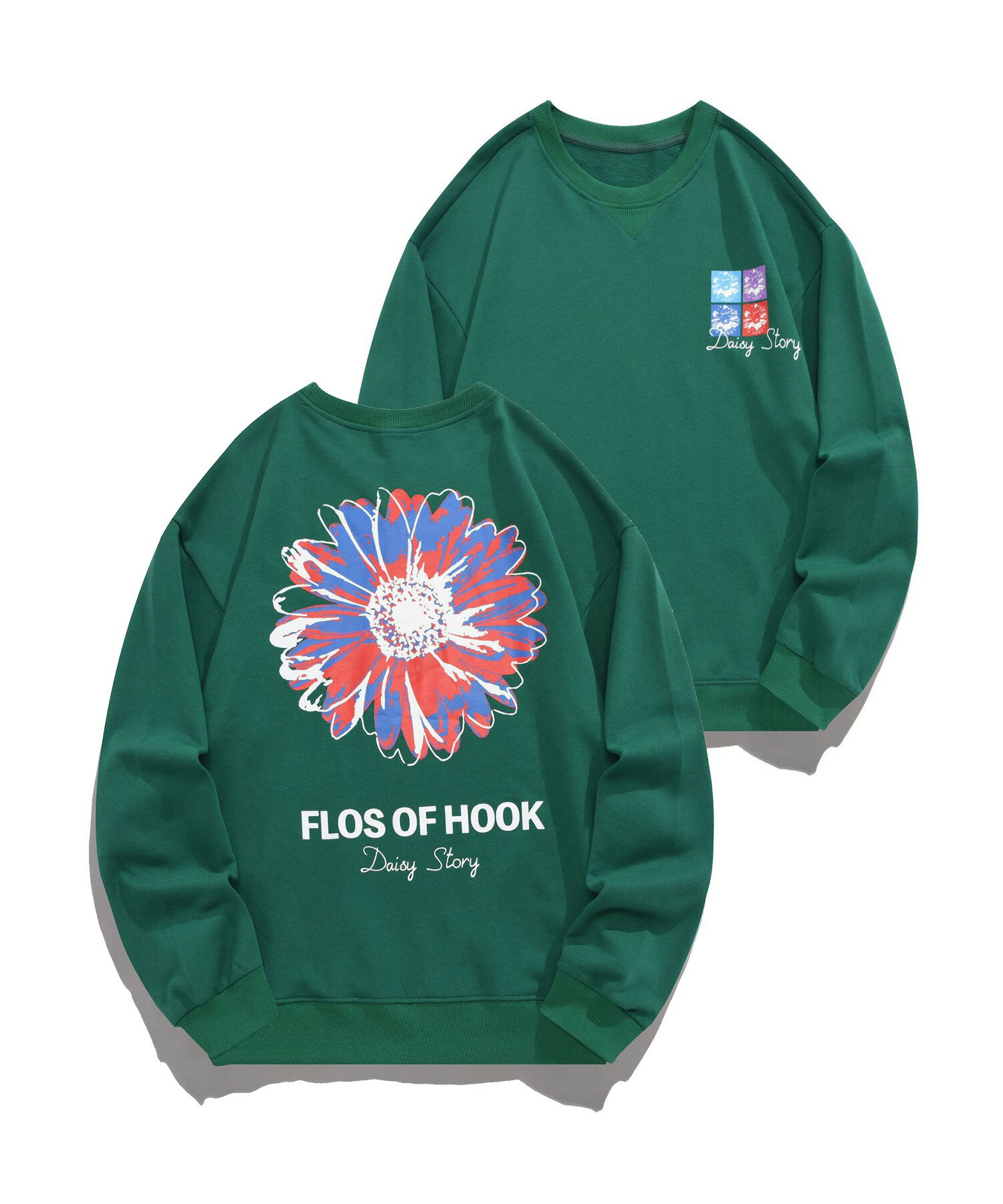 【CR】スウェット トレーナー メンズ レディース お揃い 春 秋 ビッグシルエット オーバーサイズ ユニセックス 韓国ライク マーガレット フワラー 花 プリント ストリート バックプリントスウェット 綿75% コットン 【HOOK】