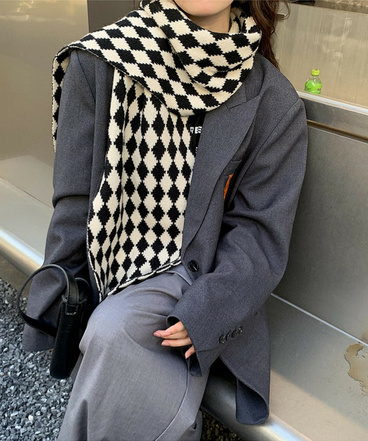 スーパーセール マフラー レディース チェック 韓国 ライク ハーリキンチェック柄 ストール 厚手 かわいい 春 秋 冬 柔らかい おしゃれ 【リバーシブルマフラー】