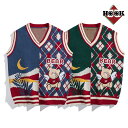 【2025AW】ベスト メンズ ニット Vネックニット セーター お揃い ビッグシルエット メンズ レディース オーバーサイズ ユニセックス 韓国 ライク アシンメトリー ペアルック チェック ベア 古着 ストリート【HOOK】【CR】