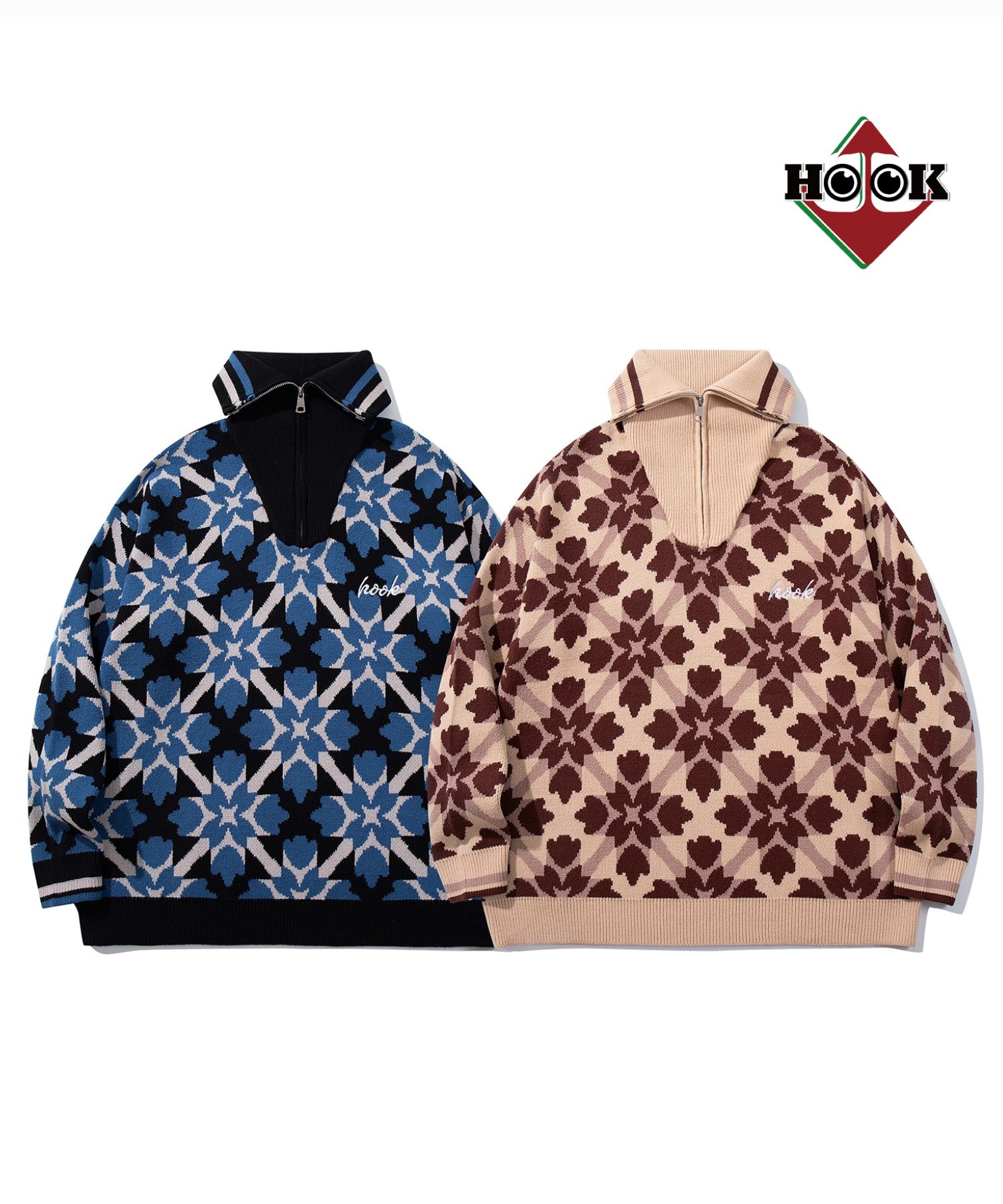 【2025AW】ニット メンズ ハーフジップ 幾何学模様 クルーネックニット セーター 英字 レトロ ビッグシルエット レディース オーバーサイズ ユニセックス...