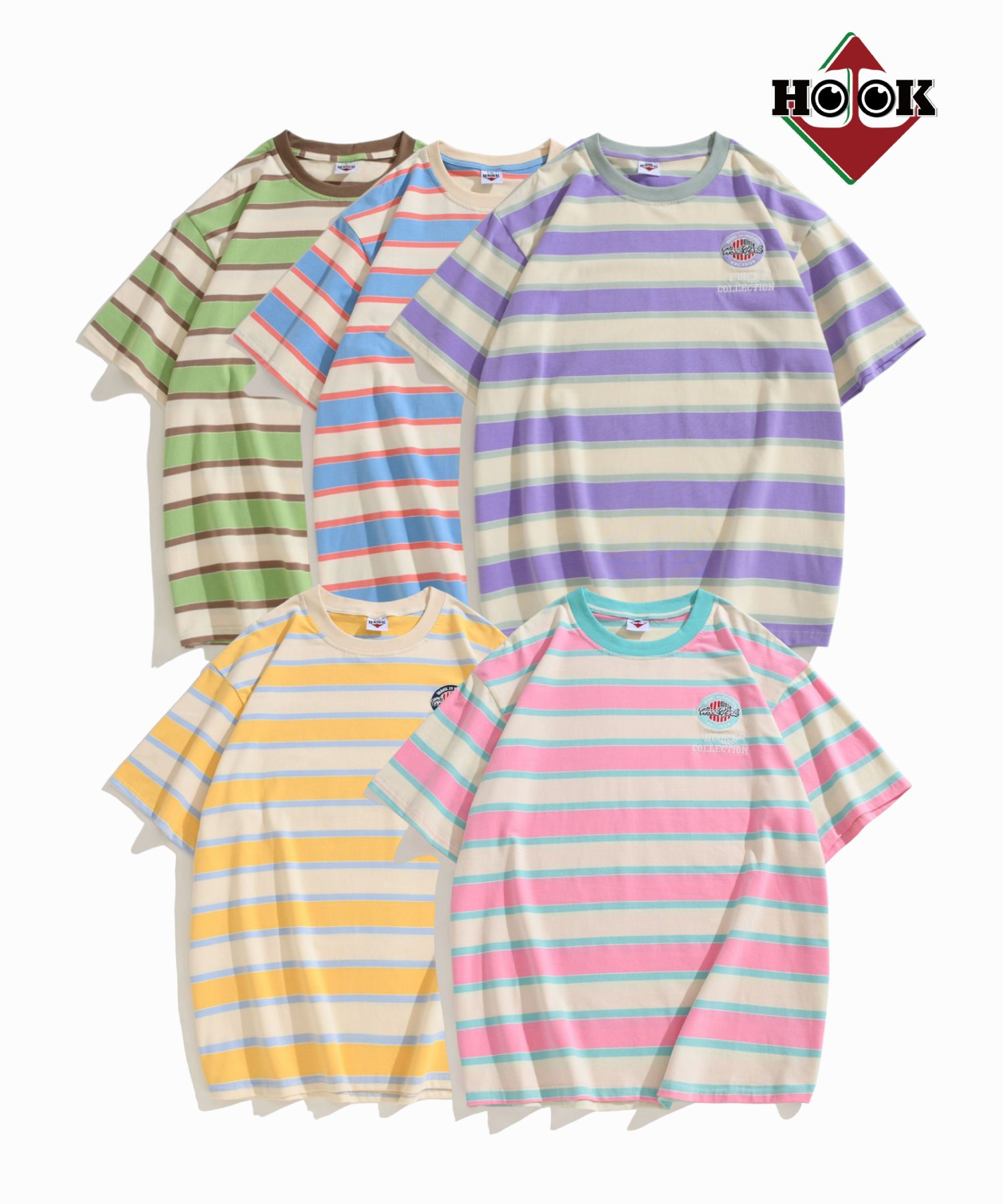 【クリアランス価格★】tシャツ メンズ 半袖 綿 コットン 半袖tシャツ 綿100％ お揃い 服 春 夏 ビッグシルエット メンズ レディース ビッグtシャツ ロングtシャツ オーバーサイズ ユニセックス 韓国ライク ストリート ボーダー【HOOK】のサムネイル