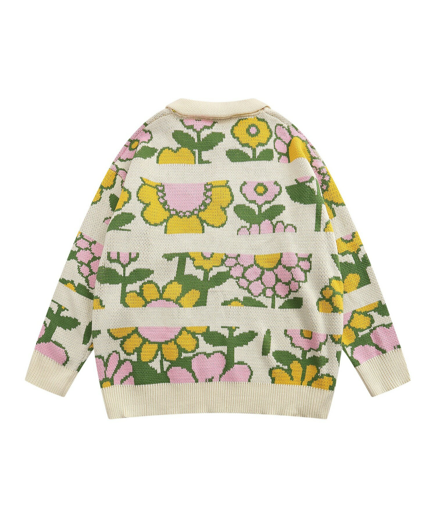 ポロ襟ニット ニット メンズ セーター レトロ 花柄 カップル ペアルック お揃い ビッグシルエット メンズ レディース オーバーサイズ ユニセックス 韓国ライク オルチャン レトロ調 古着風 ストリート【HOOK】 3