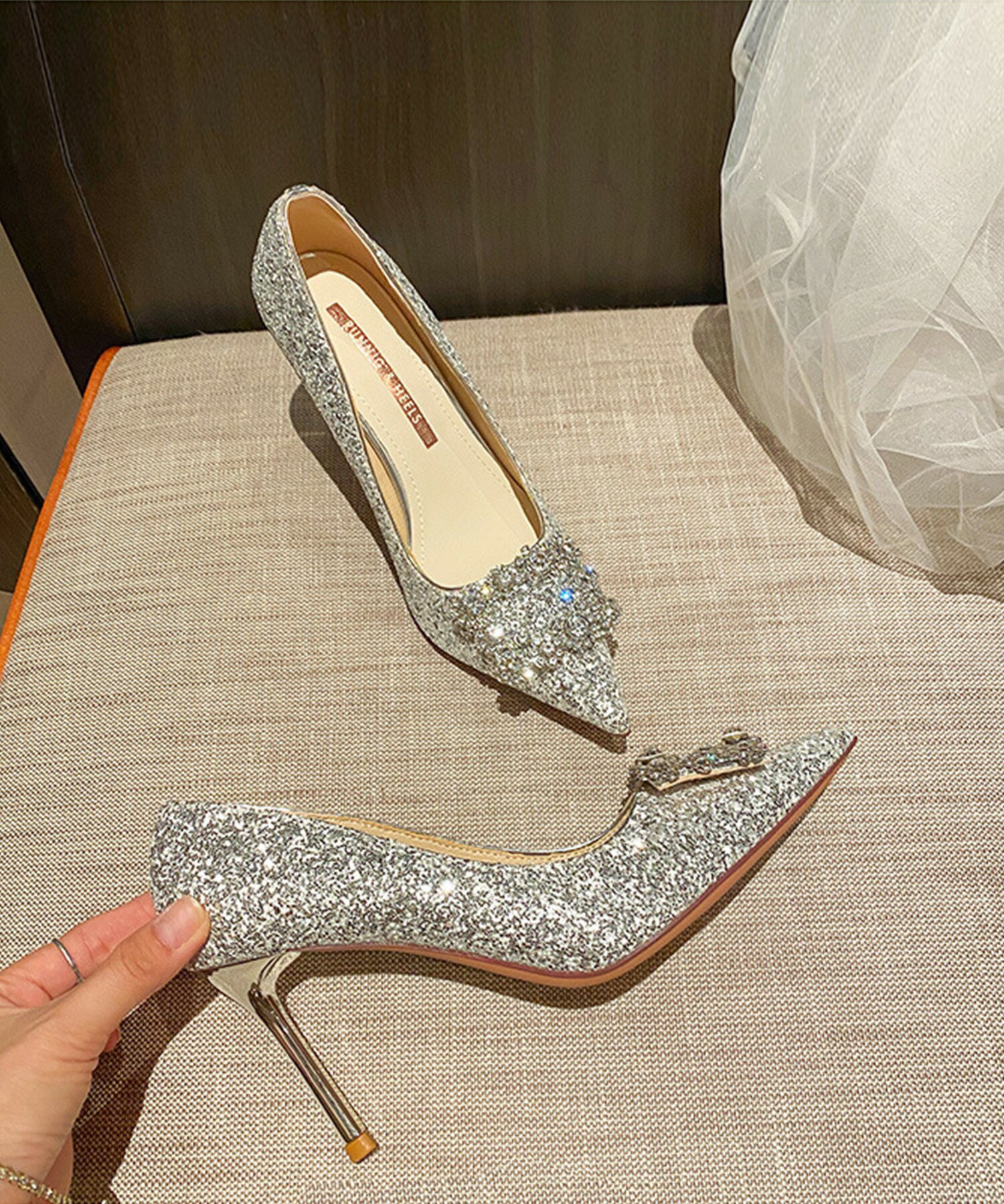 結婚式 パンプス シルバー ピンヒール ヒールパンプス パーティー ヒール6.5cm ビ...