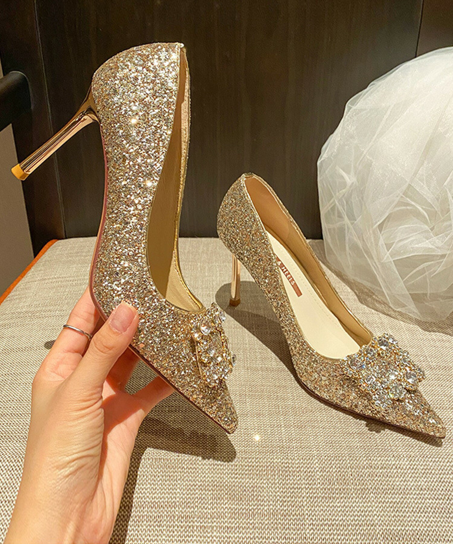 結婚式 パンプス シルバー ピンヒール ヒールパンプス パーティー ヒール6.5cm ビ...