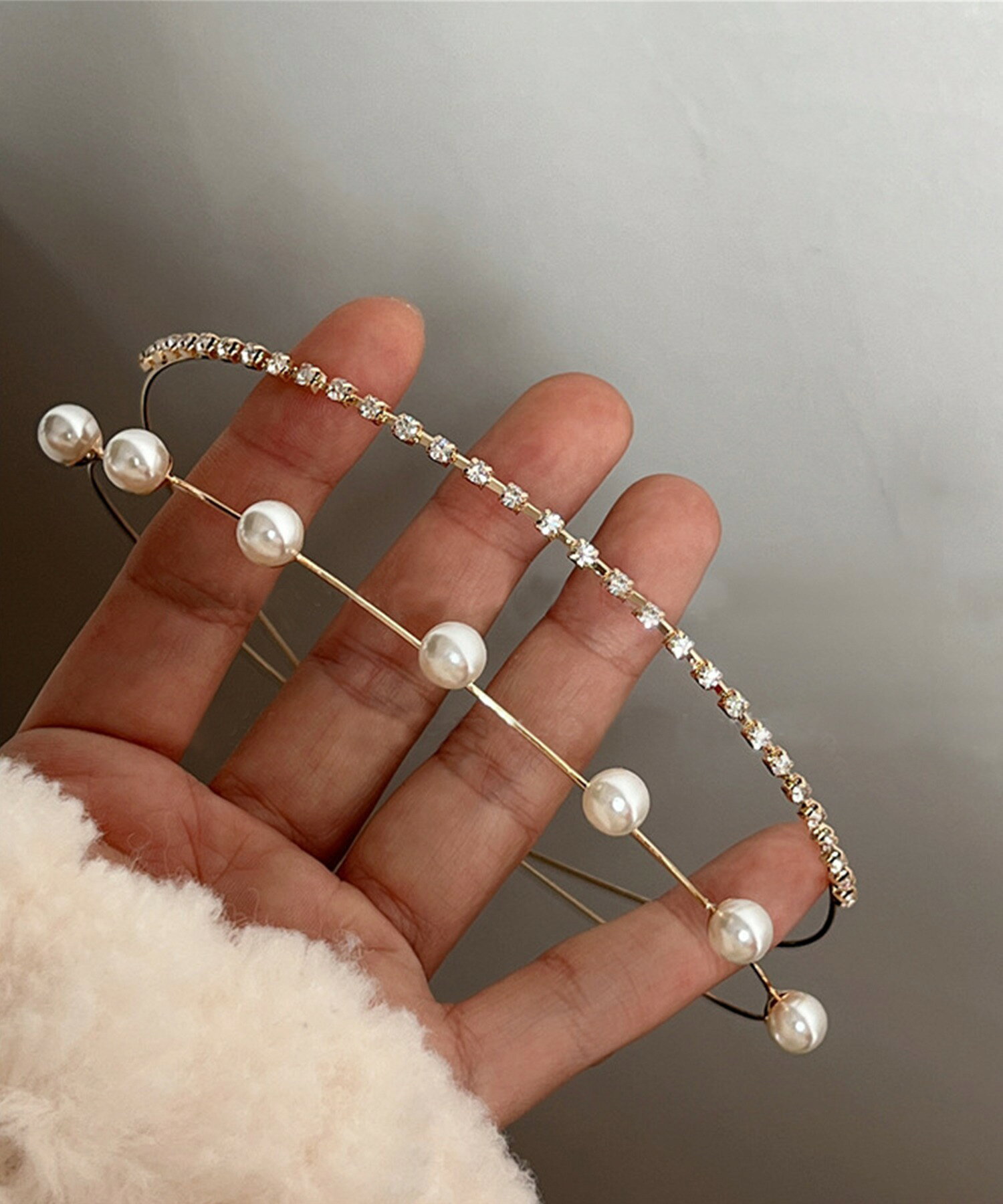 カチューシャ パール ヘアアクセサリー 細め 細い 繊細 華奢 上品 ゴールド 重ね付...