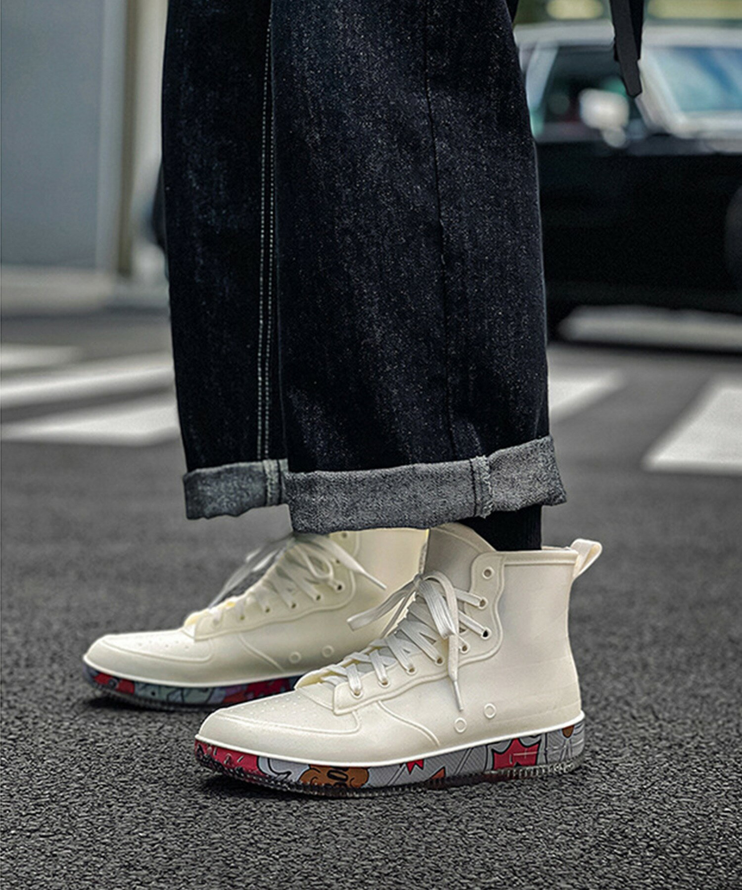 レインブーツ メンズ ショート おしゃれ ショートレインブーツ ラバーブーツ 雨靴 男性 長靴 履きやすい 歩きやすい ヒール3.5cm レースアップ ソールデザイン 【レディースもOK!!レースアップレインブーツ】【CR】