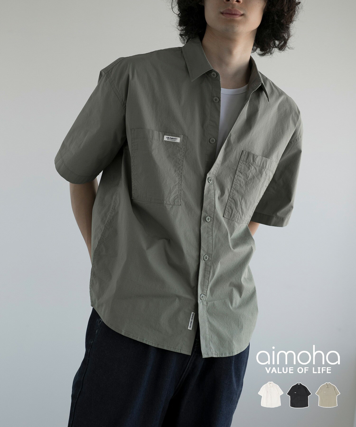 【ESSENTIAL ELEGANCE SHORT-SLEEVE SHIRT】シャツ メンズ 半袖 綿 アウター 羽織り トップス 夏 春 秋 韓国 ライク レディース おしゃれ シンプル コットン ワンポイント 【胸元にワンポイントの入ったシンプルシャツ】