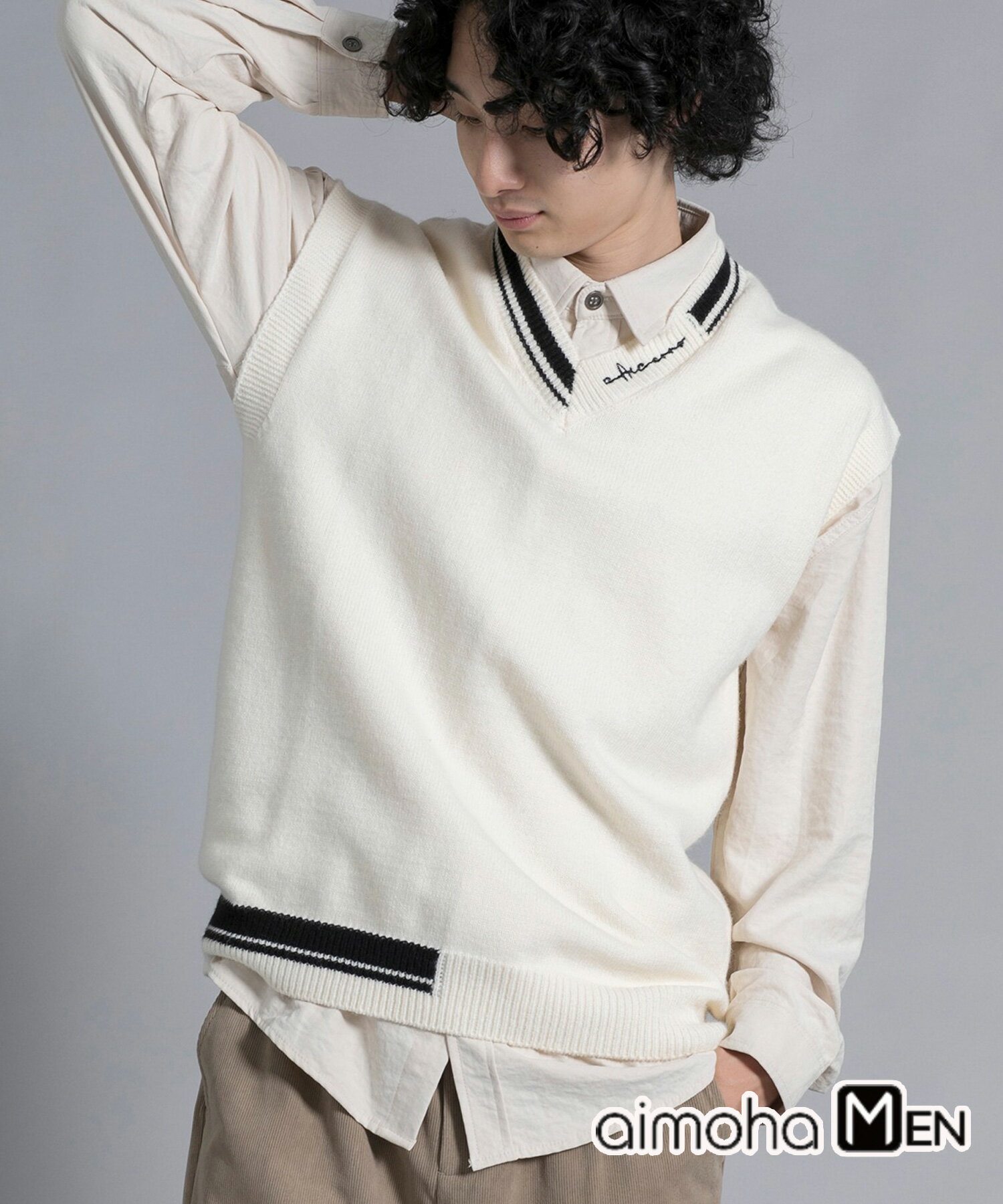 ニット メンズ Vネック ニット セーター レトロ ニットベスト ビッグシルエット メンズ レディース オーバーサイズ ユニセックス 韓国 ライク レイヤード 英字ロゴ シンプル