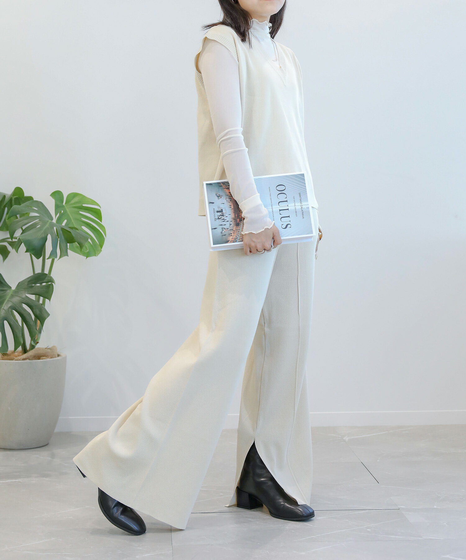 【クリアランス価格!!】【Soft Touch Knit】セットアップ ニット レディース 上下セット ニットセットアップ ベスト ワイドパンツ サイドスリット おしゃれ 大人かわいい 韓国 ライク レーヨンブレンド【レーヨンブレンド滑らかソフトニット】