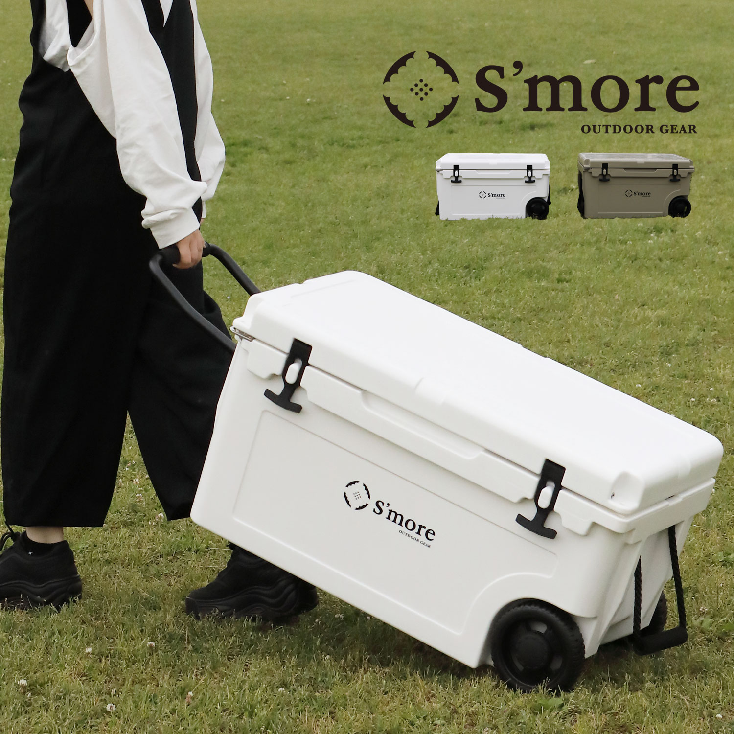 【S'more /Becool cooler box55】 クーラーボックス 大型 キャスター付き 52L/55QT 52リットル ハード クーラーBOX キャンプ 釣り アウトドア スポーツ おしゃれ 保冷 保冷パック付き【移動式 保冷アイスパック付き 栓抜き付き】