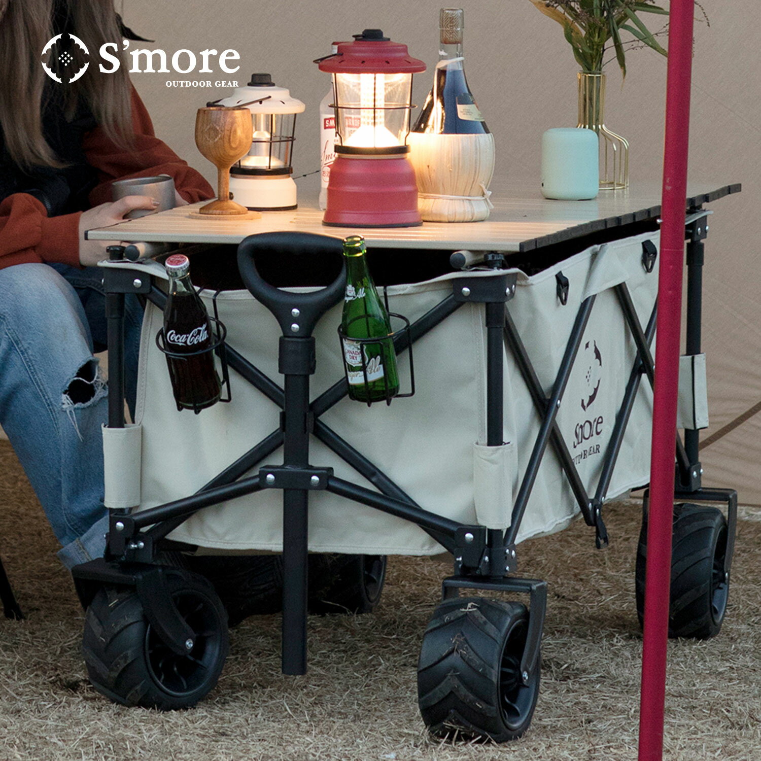 【S'more / Aluminum roll wagon table 】 One touch storage wagon専用 ロールテーブル アルミ コンパクト キャンプ ピクニック アウトドア おしゃれ 収納袋付き 【旧型ワンタッチストレージワゴン専用テーブル】